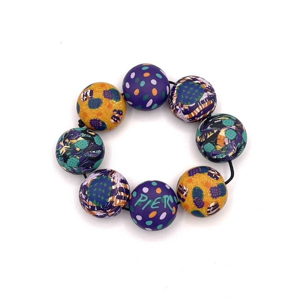 Pier Voulkos Polymer Clay Bead Bracelet Signed Artist Jewelry Colorful